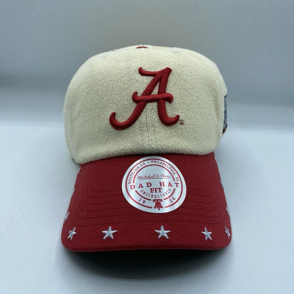 Alabama Crimson Tide Mitchell & Ness Dune Dad Hat Strapback White Red Star NCAA